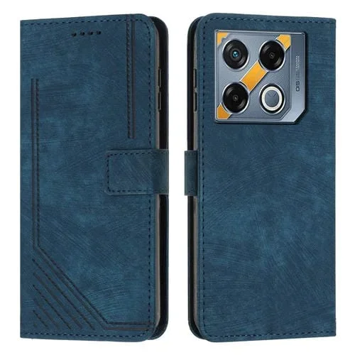 Funda de Cuero para Infinix GT 20 Pro con Patrón de Rayas y Cordón (Azul)