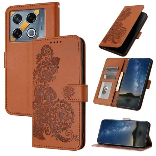 Funda de Cuero para Infinix GT 20 Pro Datura Flower con Tapa en Relieve (Marrón)
