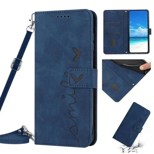 Funda de Cuero para Infinix Hot 10S Skin Feel con Cordón y Patrón Corazón (Azul)