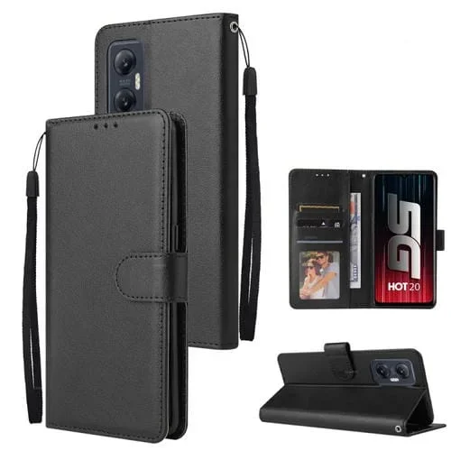 Funda de Cuero para Infinix Hot 20 5G con 3 Ranuras para Tarjetas (Negro)