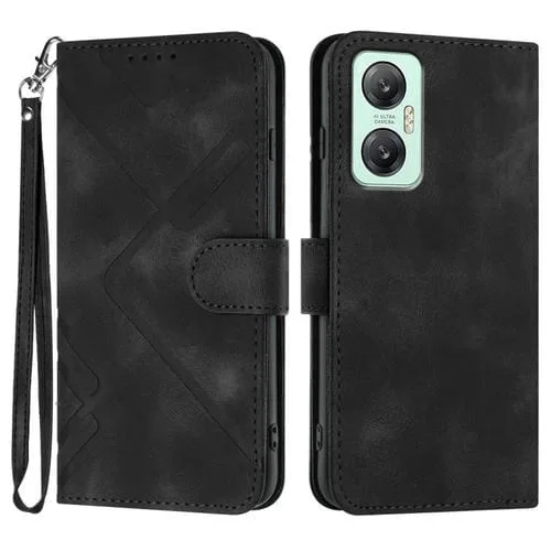 Funda de Cuero para Infinix Hot 20 5G con Diseño de Líneas y Tacto Suave (Negro)