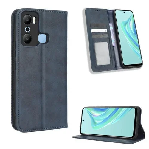 Funda de Cuero para Infinix Hot 20 Play con Textura Retro y Hebilla Magnética (Azul)