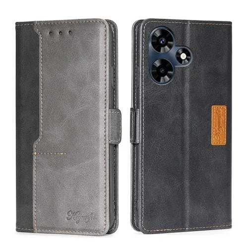 Funda de Cuero para Infinix Hot 30 4G con Hebilla Lateral y Contraste (Negro + Gris)