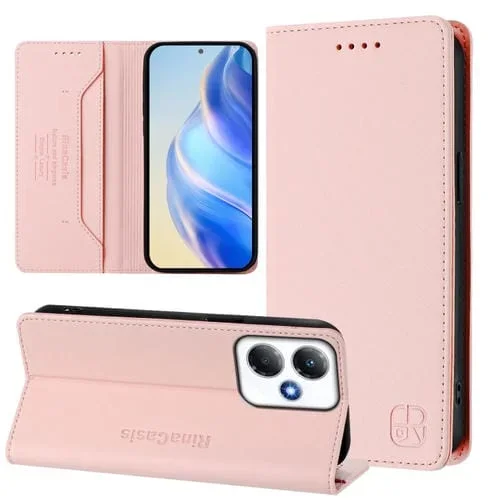 Funda de Cuero para Infinix Hot 30 Play 4G / Nfc 4G Rc01 con Doble Pliegue y Succión Magnética Rfid (Rosa)