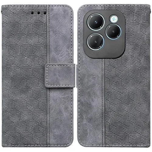 Funda de Cuero para Infinix Hot 40/40 Pro con Relieve Geométrico (Gris)
