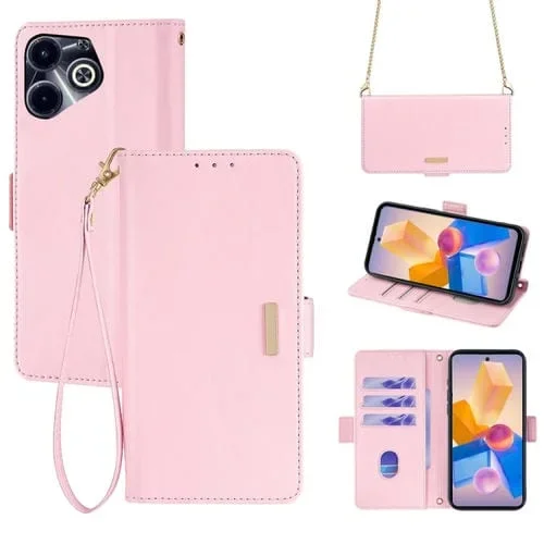 Funda de Cuero para Infinix Hot 40I 4G con Cadena Cruzada (Rosa)