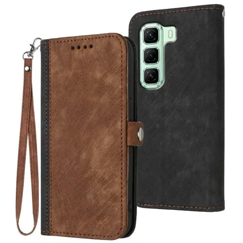 Funda de Cuero para Infinix Hot 50 5G con Correa de Mano y Hebilla Lateral Doble Plegable (Marrón)