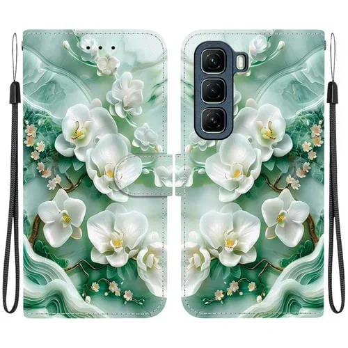 Funda de Cuero para Infinix Hot 50 5G con Dibujo de Colores y Textura de Cristal (Flores de Jade)