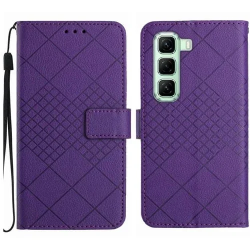Funda de Cuero para Infinix Hot 50 5G con Textura de Cuadrícula Rómbica (Morado)