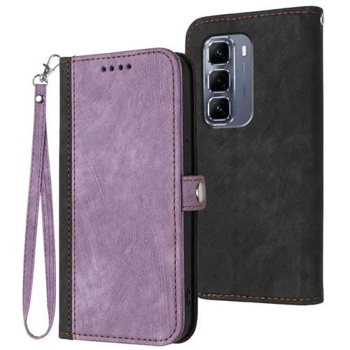 Funda de Cuero para Infinix Hot 50 Pro+ 4G con Correa y Hebilla Doble Plegable (Morado)
