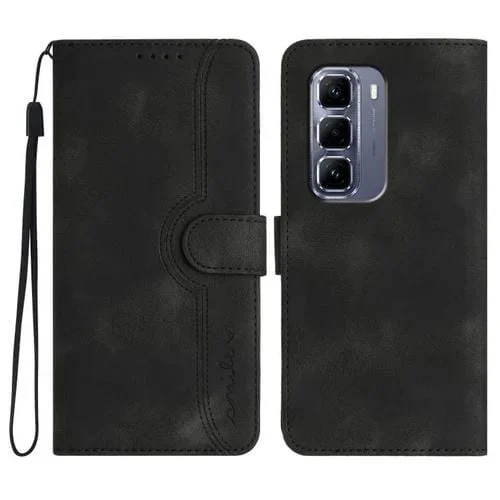 Funda de Cuero para Infinix Hot 50 Pro 4G con Diseño de Corazón (Negro)