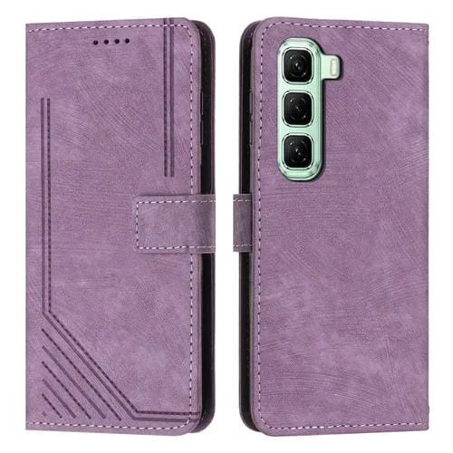Funda de Cuero para Infinix Hot 50 Pro 4G con Diseño de Rayas y Tacto Sedoso (Morado)