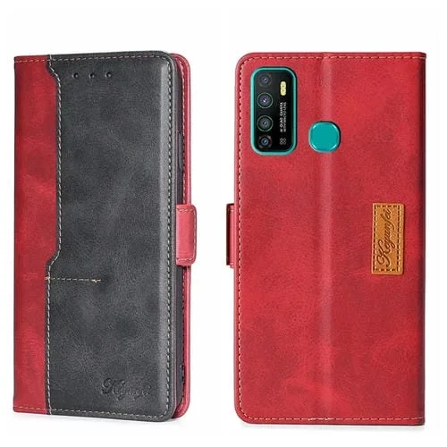 Funda de Cuero para Infinix Hot 9 Note 7 Lite X655C con Hebilla Lateral (Rojo + Negro)