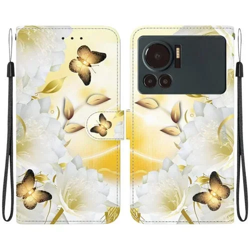 Funda de Cuero para Infinix Note 12 con Dibujo Coloreado y Textura de Cristal (Epiphyllum Mariposa Dorada)