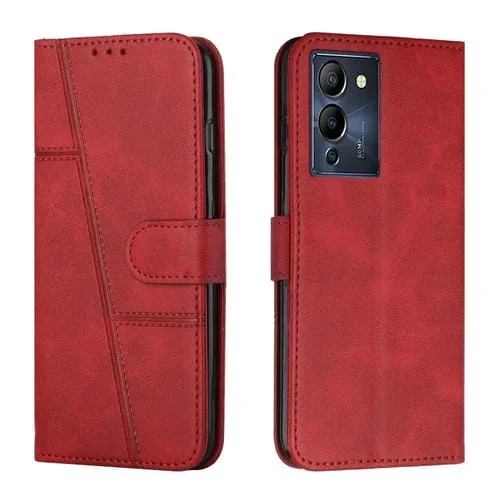 Funda de Cuero para Infinix Note 12 G96 con Costura y Hebilla Textura de Pantorrilla (Rojo)