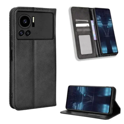 Funda de Cuero para Infinix Note 12 Vip con Hebilla Magnética y Textura Retro (Negro)