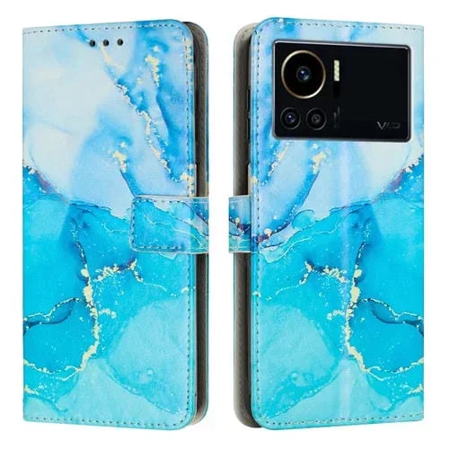 Funda de Cuero para Infinix Note 12 Vip con Patrón Mármol Pintado (Azul Verde)