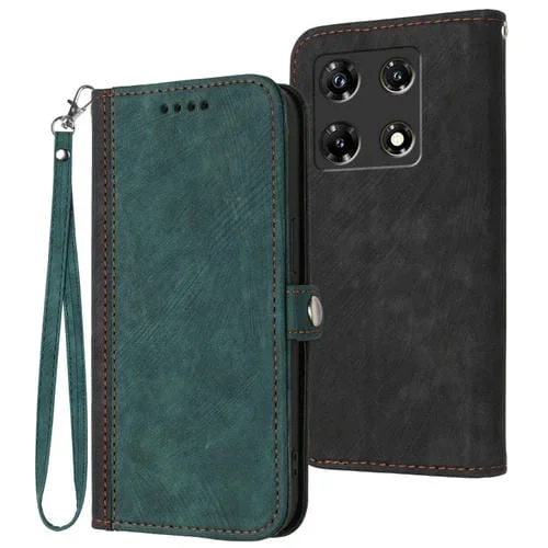 Funda de Cuero para Infinix Note 30 Pro con Correa de Mano, Doble Pliegue y Hebilla Lateral (Verde Oscuro)