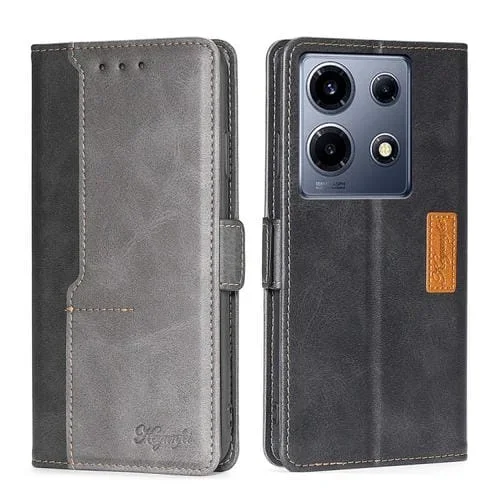 Funda de Cuero para Infinix Note 30 Vip 5G con Hebilla Lateral y Contraste (Negro + Gris)