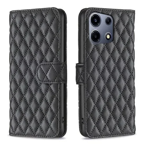 Funda de Cuero para Infinix Note 30 Vip con Tapa y Diseño Diamond Lattice (Negro)