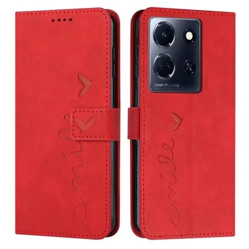 Funda de Cuero para Infinix Note 30 y Note 30 5G Skin Feel Heart Pattern (Rojo)