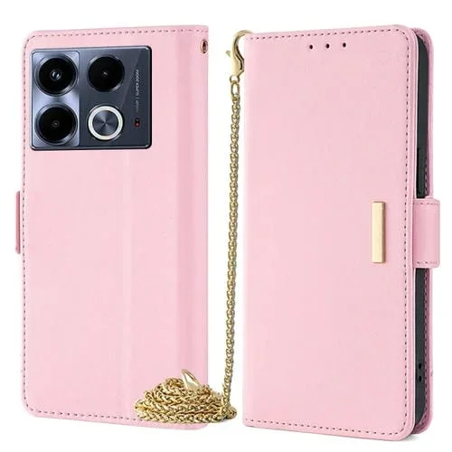 Funda de Cuero para Infinix Note 40 4G con Cadena Cruzada (Rosa)