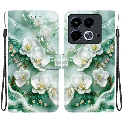 Funda de Cuero para Infinix Note 40 4G con Dibujo de Colores y Textura de Cristal (Flores de Jade)