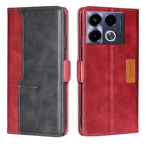 Funda de Cuero para Infinix Note 40 4G con Hebilla Lateral y Color en Contraste (Rojo + Negro)