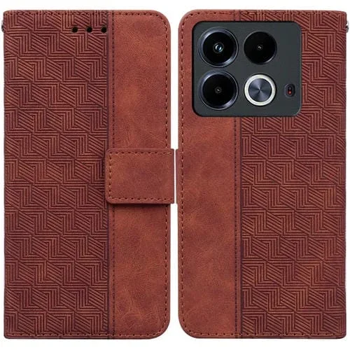 Funda de Cuero para Infinix Note 40 4G con Relieve Geométrico (Marrón)