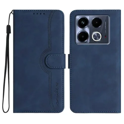 Funda de Cuero para Infinix Note 40 4G con Sensación de Piel y Patrón de Corazón (Azul Real)