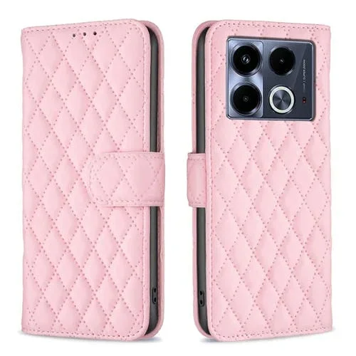 Funda de Cuero para Infinix Note 40 5G Diamond Lattice con Tapa (Rosa)