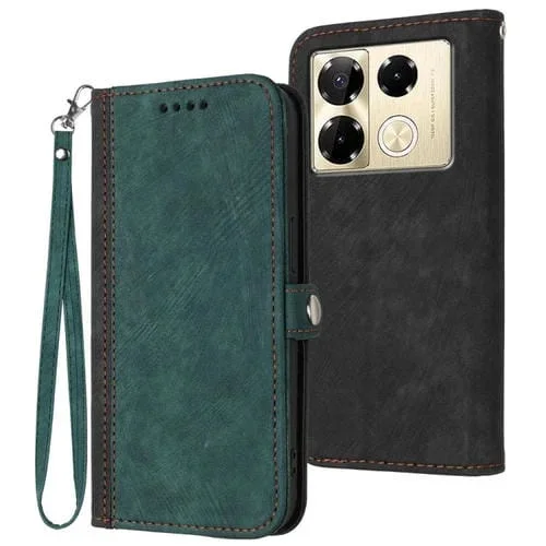 Funda de Cuero para Infinix Note 40 Pro 4G / 5G con Correa de Mano y Hebilla Lateral (Verde Oscuro)