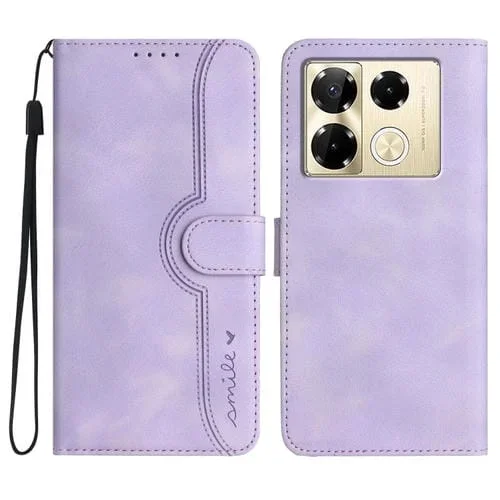 Funda de Cuero para Infinix Note 40 Pro 4G / 5G con Sensación de Piel y Patrón de Corazón (Púrpura)