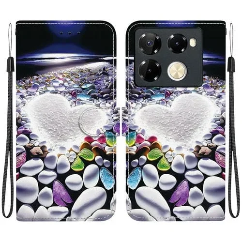 Funda de Cuero para Infinix Note 40 Pro 4G/5G/Pro+ con Dibujo de Colores y Textura de Cristal (Corazón)