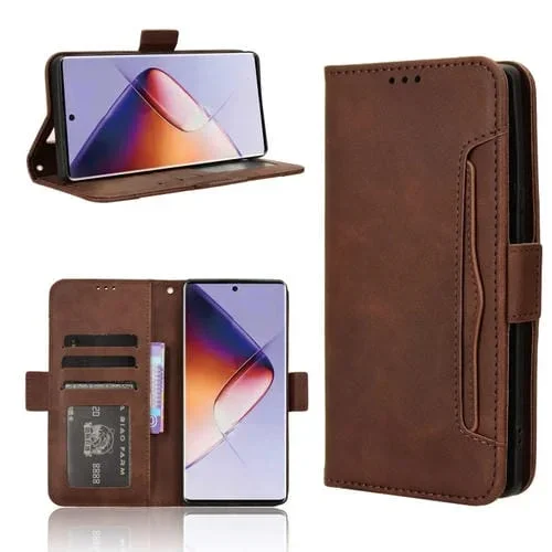 Funda de Cuero para Infinix Note 40 Pro 4G con Skin Feel, Textura Becerro y Ranuras para Tarjetas (Marrón)