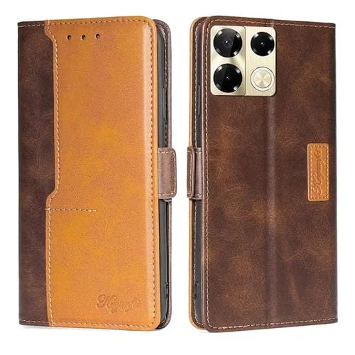 Funda de Cuero para Infinix Note 40 Pro 5G con Hebilla Lateral (Marrón Oscuro + Dorado)