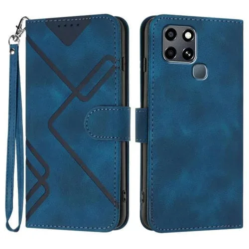 Funda de Cuero para Infinix Smart 6 y Smart 6 HD con Diseño de Líneas y Tacto Suave (Azul Real)