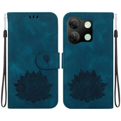 Funda de Cuero para Infinix Smart 7 HD con Relieve de Loto (Azul Oscuro)