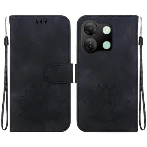 Funda de Cuero para Infinix Smart 7 HD con Relieve de Loto (Negro)