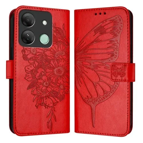 Funda de Cuero para Infinix Smart 7 India / 7 HD / 7 Plus con Mariposa en Relieve (Rojo)