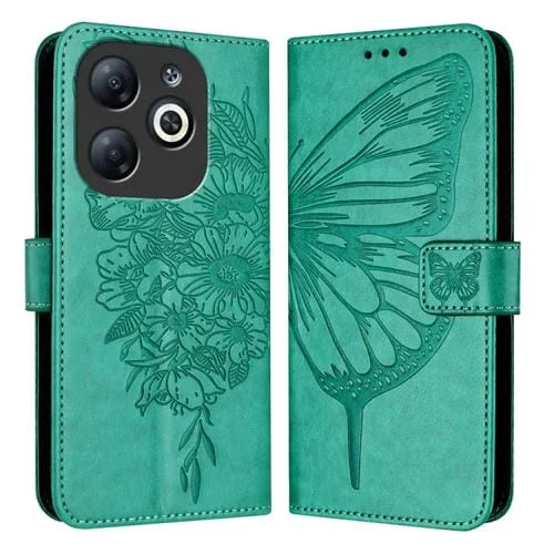 Funda de Cuero para Infinix Smart 8 con Mariposa en Relieve (Verde)