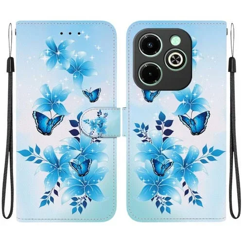 Funda de Cuero para Infinix Smart 8/HD/Hot 40I con Dibujo y Textura Cristal (Mariposas Azules)