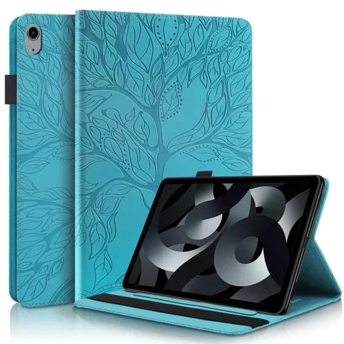 Funda de Cuero para iPad 2022 Life Tree Series con Tapa Horizontal y Soporte (Azul Lago)