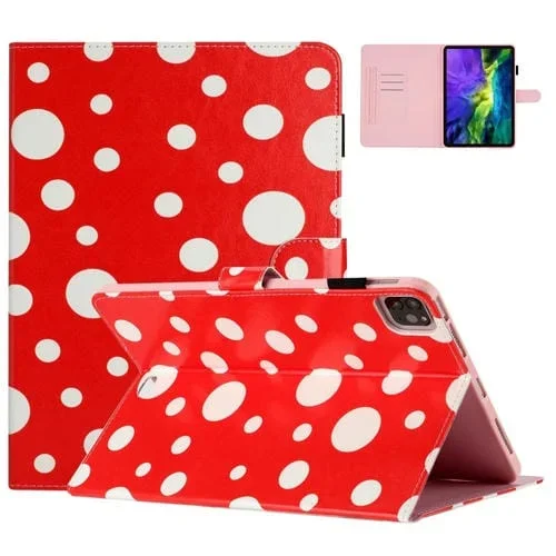 Funda de Cuero para iPad 2025/2022 con Patrón de Puntos (Rojo y Blanco)