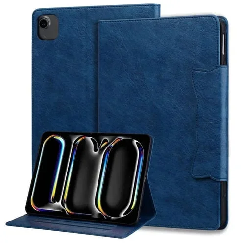 Funda de Cuero para iPad Air 11 2024 Air 5 Air 4 con Hebilla de Gato (Azul Real)