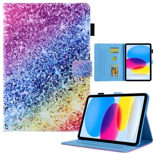 Funda de Cuero para iPad Pro 11 2024 con Dibujo a Color (Diamantes de Colores)