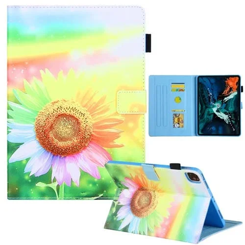 Funda de Cuero para iPad Pro 11 2024 con Dibujo a Color (Girasol)