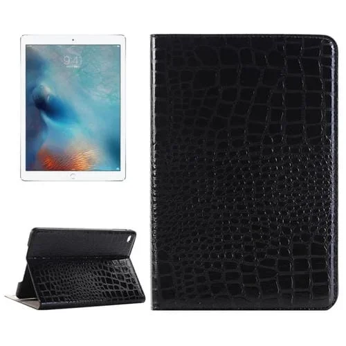 Funda de Cuero para iPad Pro 12.9 Pulgadas con Tapa Horizontal Textura Cocodrilo Soporte Ranuras Tarjetas Billetera (Negro)
