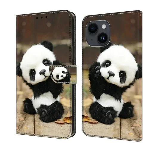 Funda de Cuero para iPhone 11 Pintada con Cristales (Panda)