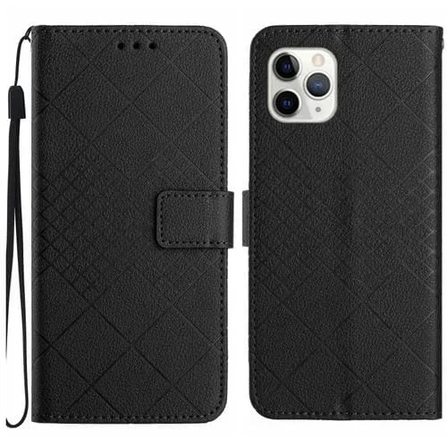 Funda de Cuero para iPhone 11 Pro con Textura de Rejilla Rómbica (Negro)